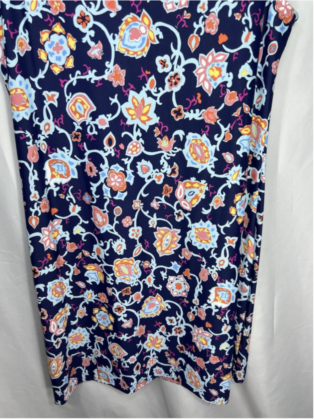 Talbots Navy Multicolor Boho Floral Knit Dress Sleeveless Scoop Neck PM Office - Picture 6 of 9